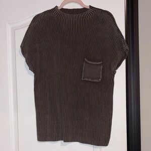 Zenana Outfitters Brown Knit Top with Pocket